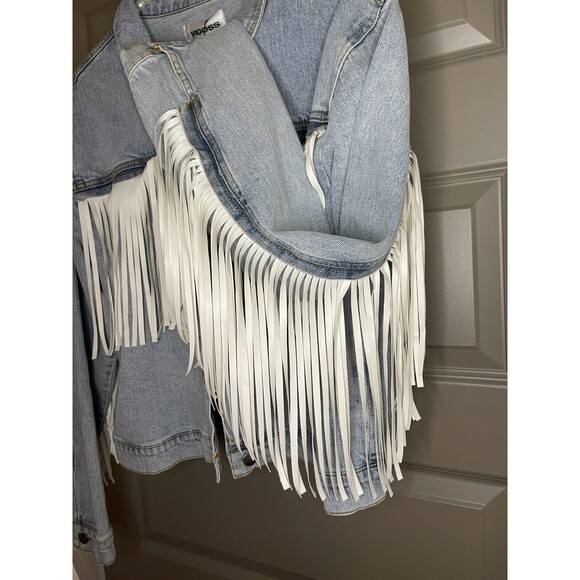 NewW tags BRIDE Denim L Jean Jacket fringe bachelorette party wedding honeymoon - Picture 4 of 14